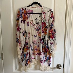 Pink Blush Floral and Fringe Kimono